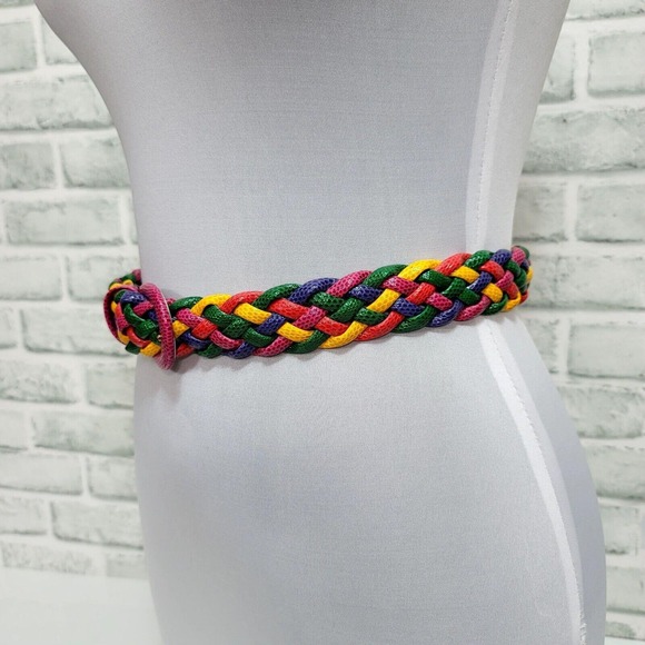 Vintage 90s Express Compagnie Intl Womens L Colorful Bright Braided Waist Belt - Picture 3 of 8